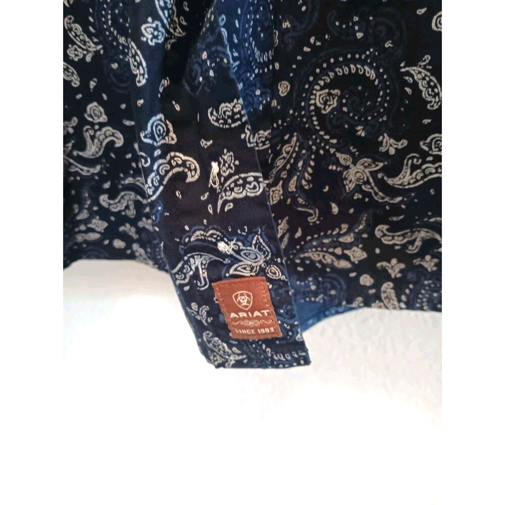 Ariat Men's XL Navy Paisley Long Sleeve Western Button Down Cotton Shirt - Picture 6 of 13